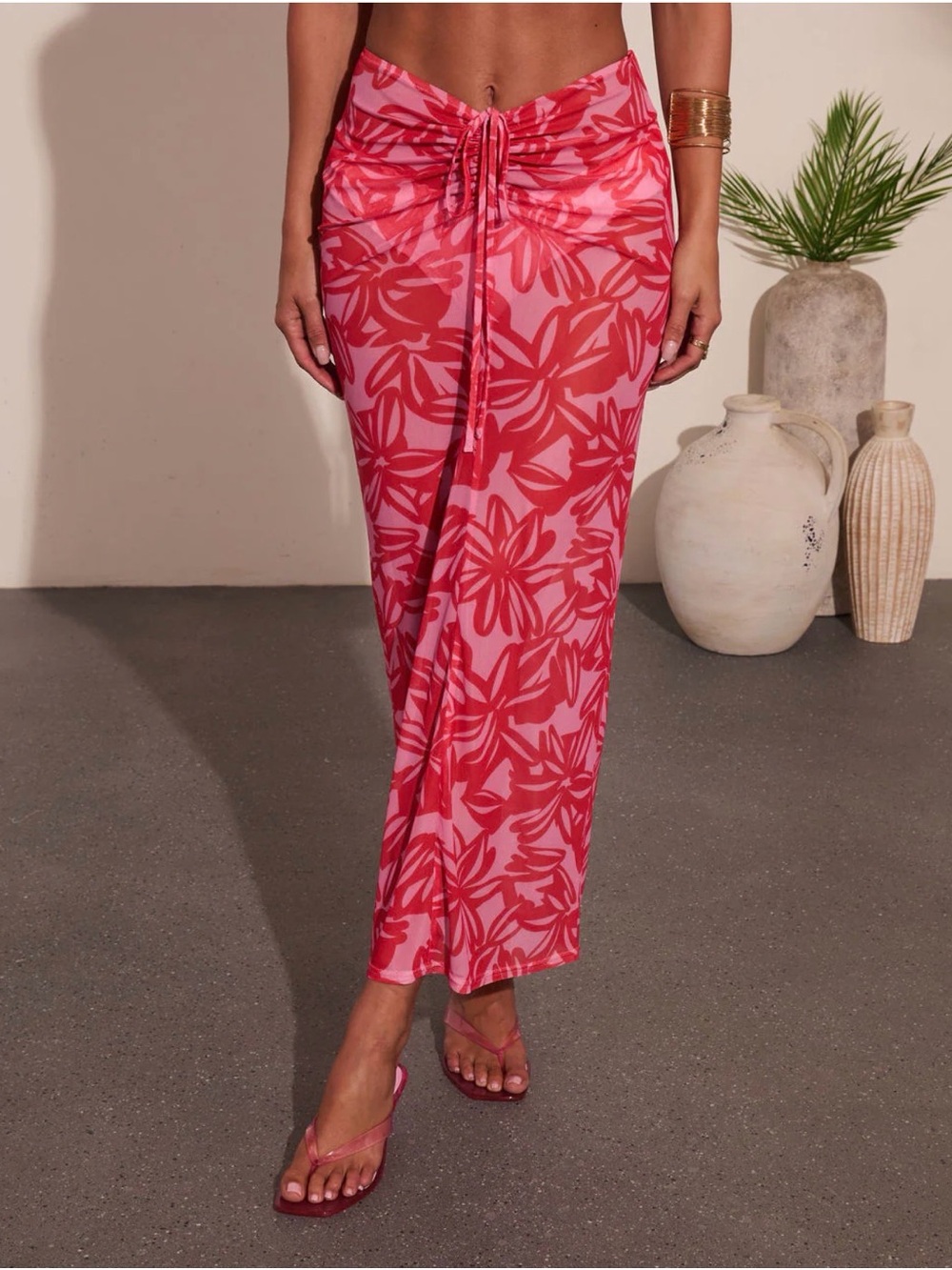Women's Pink Floral Sarong Skirt - Swim Cover-Up